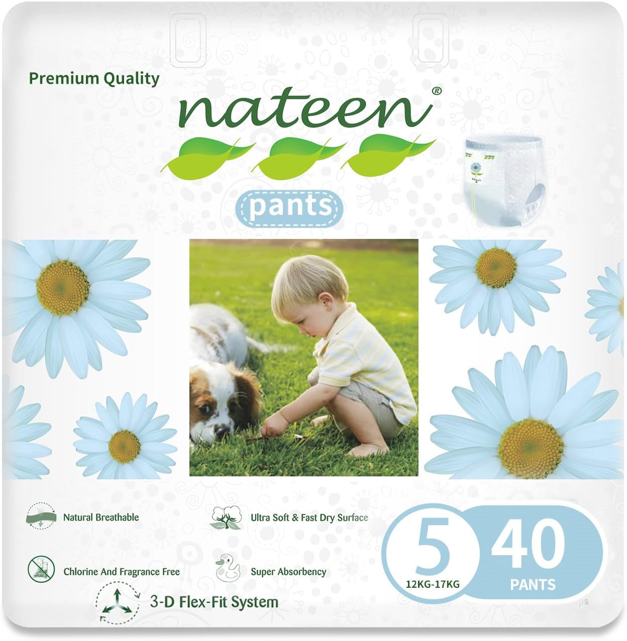 Nateen Premium Baby Pants Diapers,Size 5 (12-17kg),X-Large Baby Pull Ups,40 Count Diaper Pants,Super Absorbent,Ultra Thin Baby Diapers Pants. (40 Count)