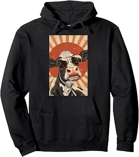 Funny Cow wearing Aviator Sunglasses Retro Vintage Pullover Hoodie