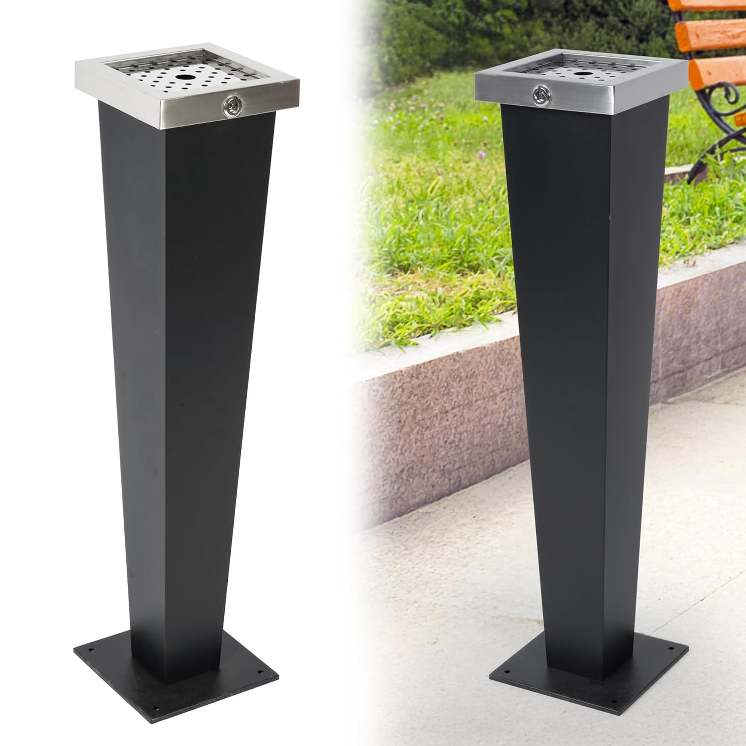 AIWFL Commercial Trash Receptacle Outdoor Trash Can Stainless Steel Garbage Can Black Ash Bin with Inner Bucket for Office Hotel Patio Backyard Restaurants
