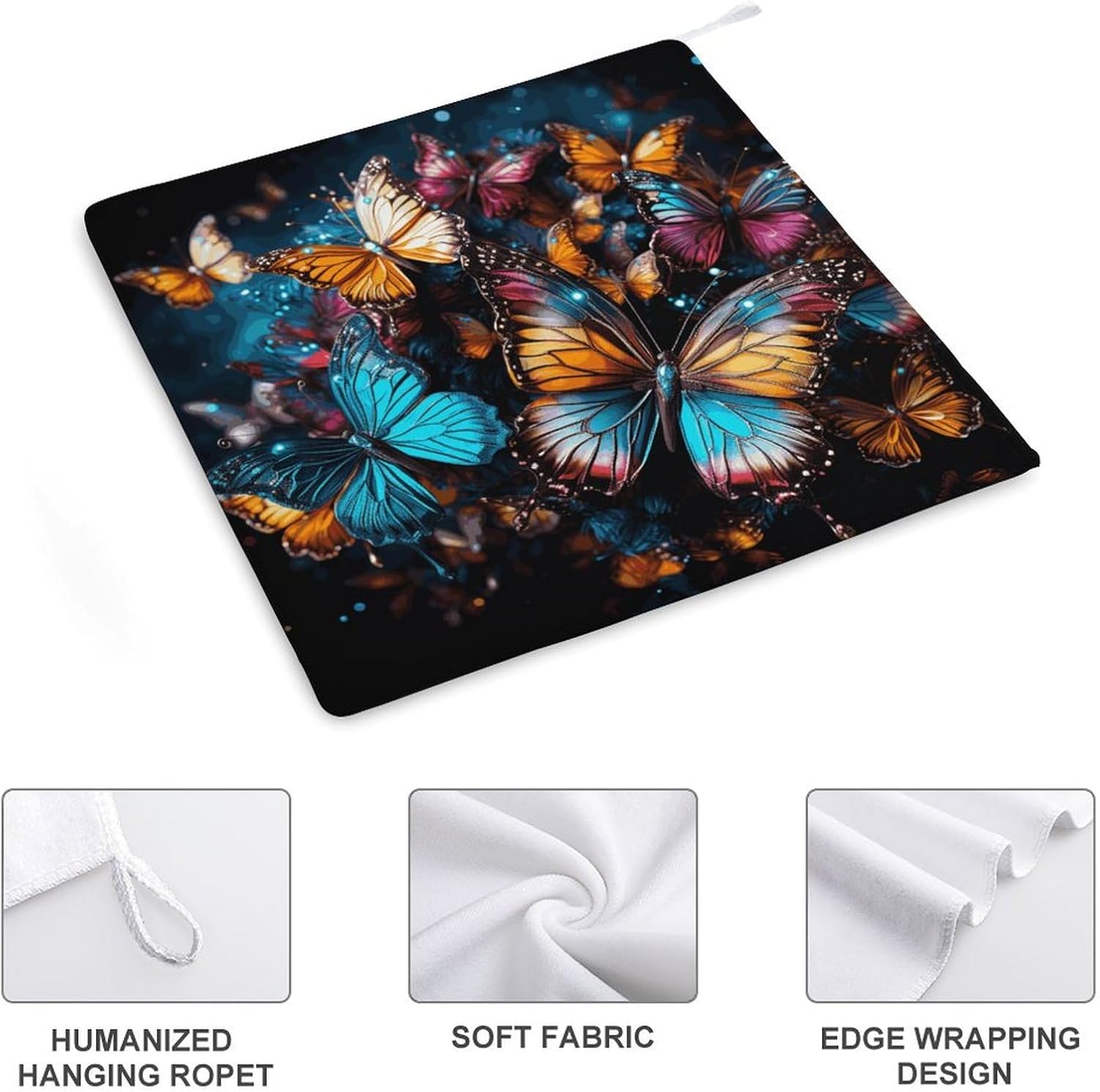 1PCS Kitchen Towels Set Super Absorbent Dish Towels 12 X 12 Inches Multipurpose Dishcloth Colorful Butterflies Flying Around on Black Background Hand Towel Microfiber Cleaning Cloth for Cooktop Dishes image 3