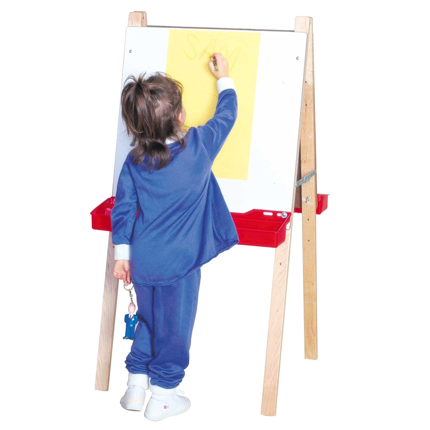 Wood Designs WD18925 Double Adjustable Easel with Markerboard, Includes 8 Paints Cups and Trays, Natural Birch, 20 in. W × 24 in. D × 48 in. H