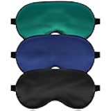 Silk Sleep Mask for Sleeping with Adjustable Strap, Satin Blackout for Men&Women, Comfortable Blindfold Eyeshade for Night Sleep (Black,Blue,Green)