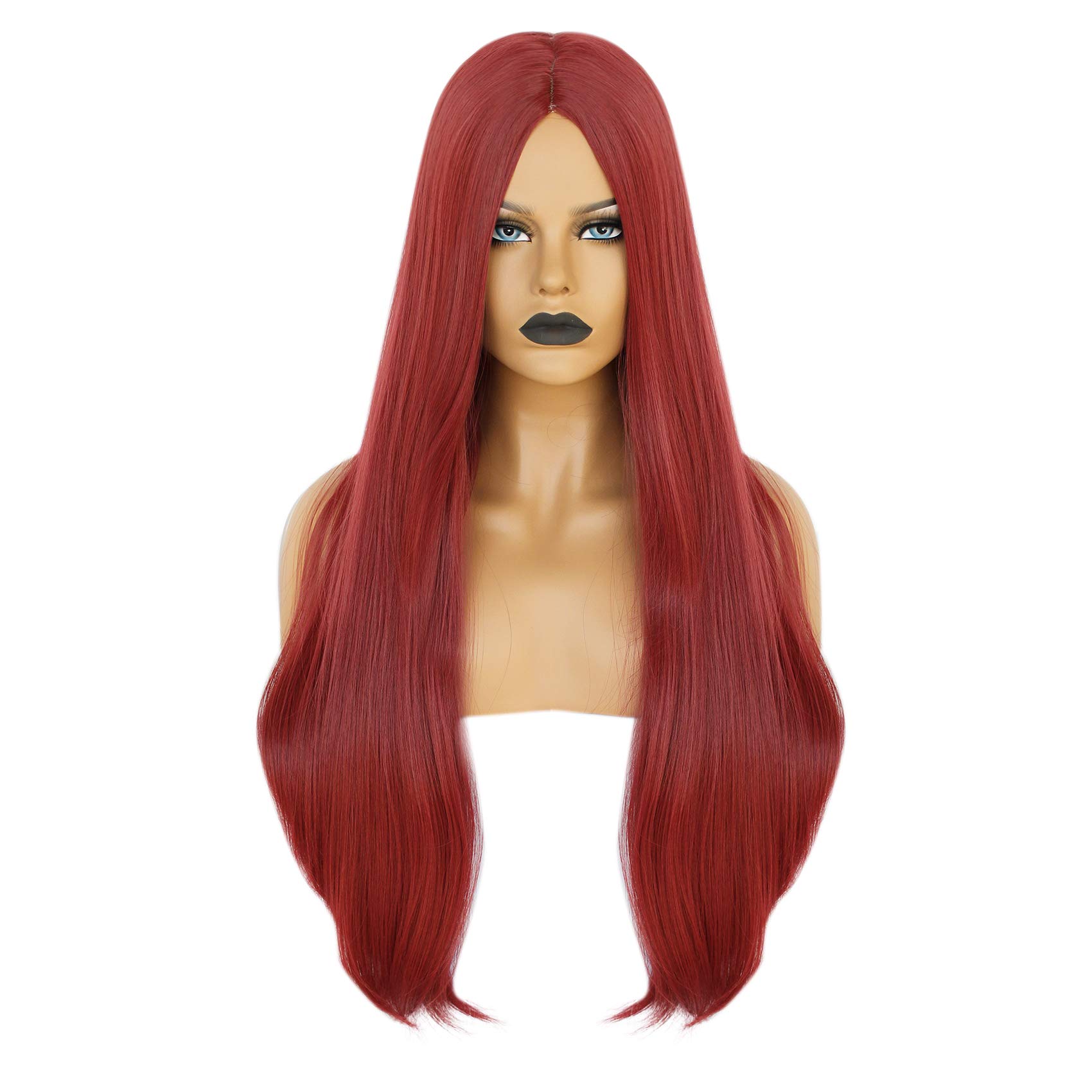 IMEYLEWig Red Wig for Women Long Straight Wig Synthetic Wig Cosplay Wig for Halloween Christmas Costume Party + Wig Cap