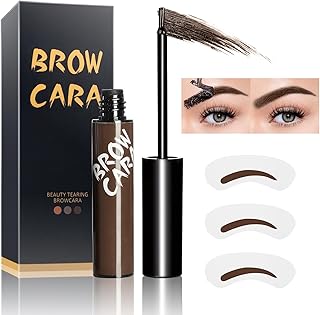 Eyebrow Gel, Waterproof & Transfer-Proof Brow Gel Peel Off for Girl Create Fuller & Defined Looking Brows with Eyebrow Stencils (Dark Brown)