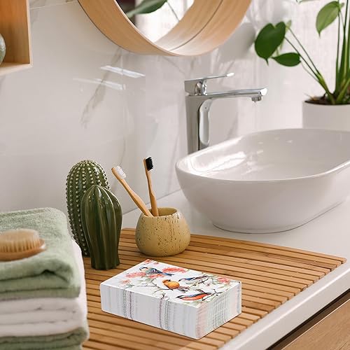 Miniatura 7 de Outus 200 servilletas de 3 capas con diseño de pájaros florales de primavera, toallas de invitados con temática vintage, servilletas de verano con