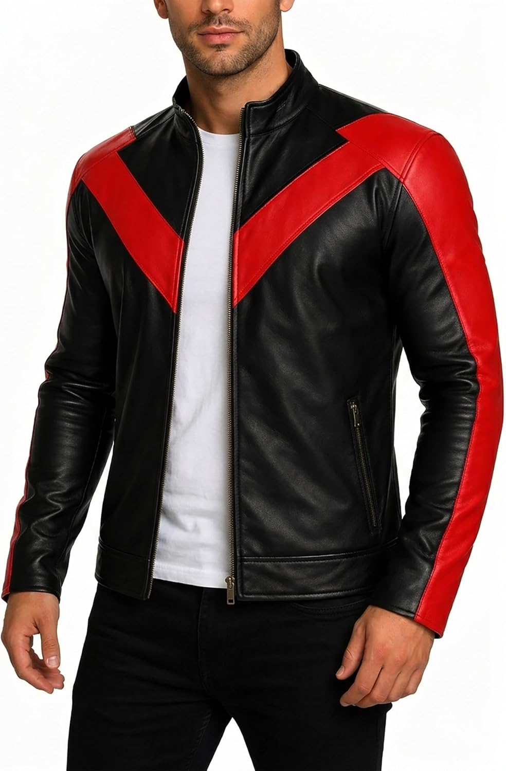 SpazeUp Armored Styles Protective Motorcycle Leather Jackets for Men - Padded Bikers Leather Jacket Men Red Black