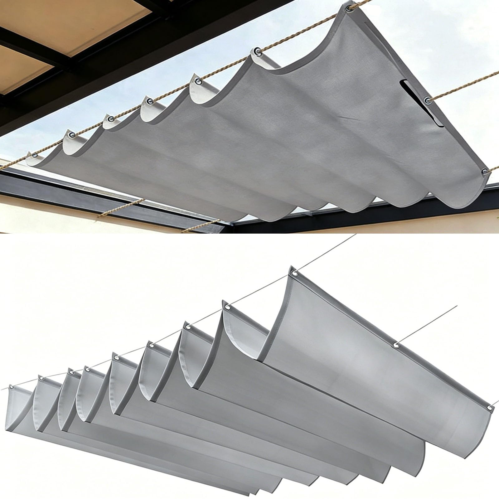 Voile d'ombrage pour pergola et jardin store réglable gris 95x340 cm