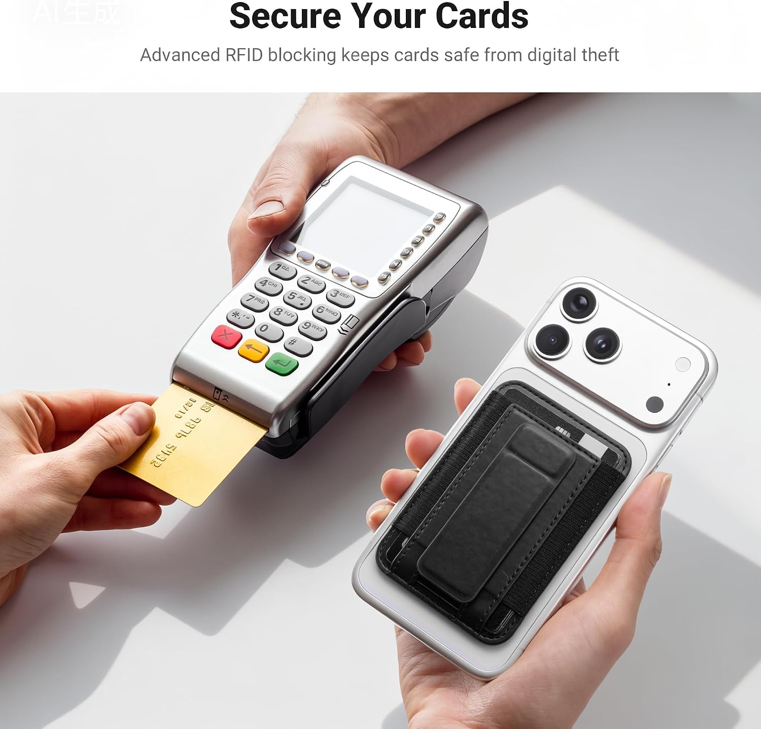 Magnetic Wallet for Mag-Safe with Phone Grip and Stand, Card Holder for iPhone 17/16/15/14/13/12 (Black) image 5