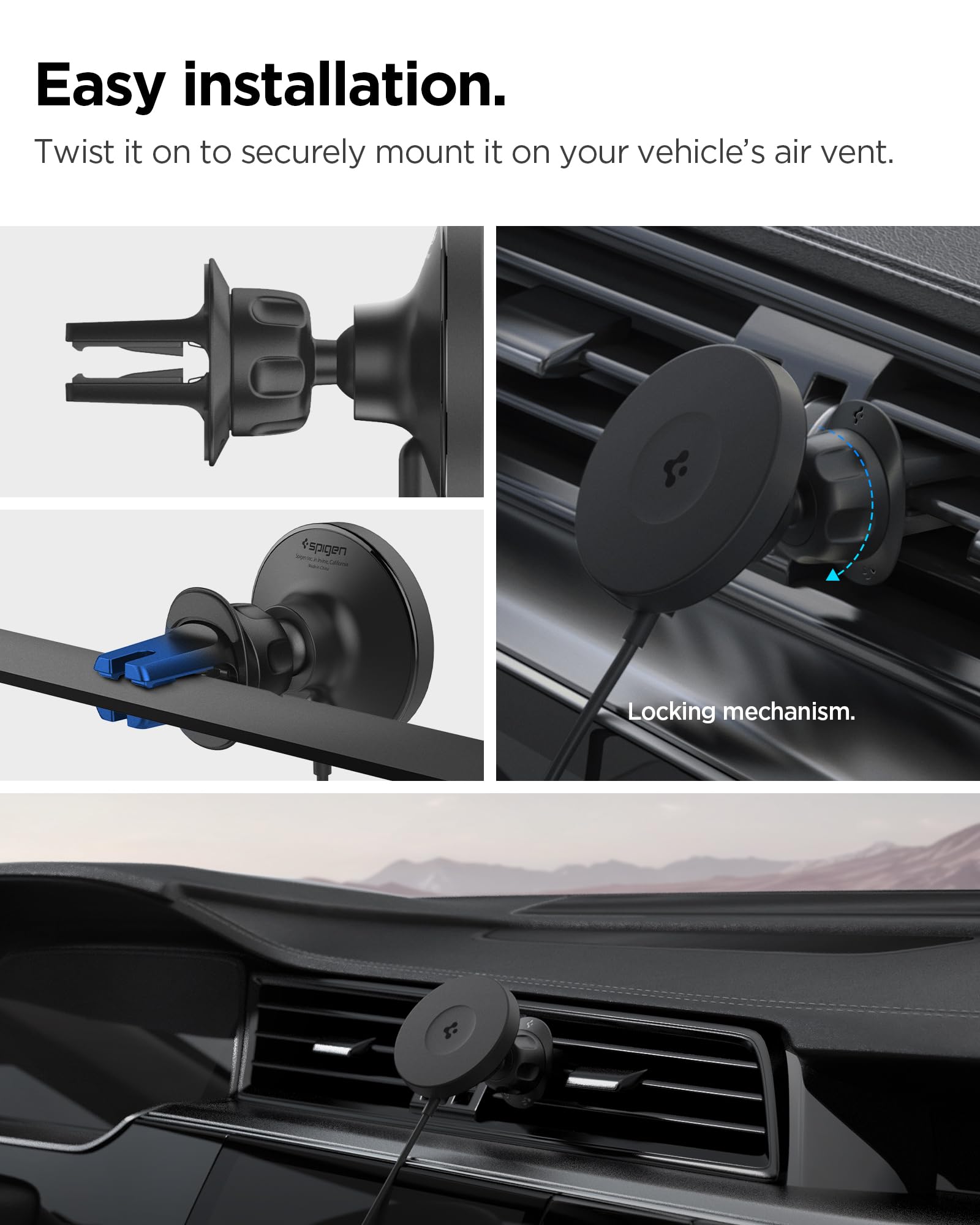 Spigen OneTap Pro 4 MagFit Qi2 15W Cargador Inalámbrico MagSafe Rápido para Montaje en Automóvil, Soporte para Teléfono para Automóvil, Compatible con iPhone 16, 15, 14, 13, 12 Series - Ventilación