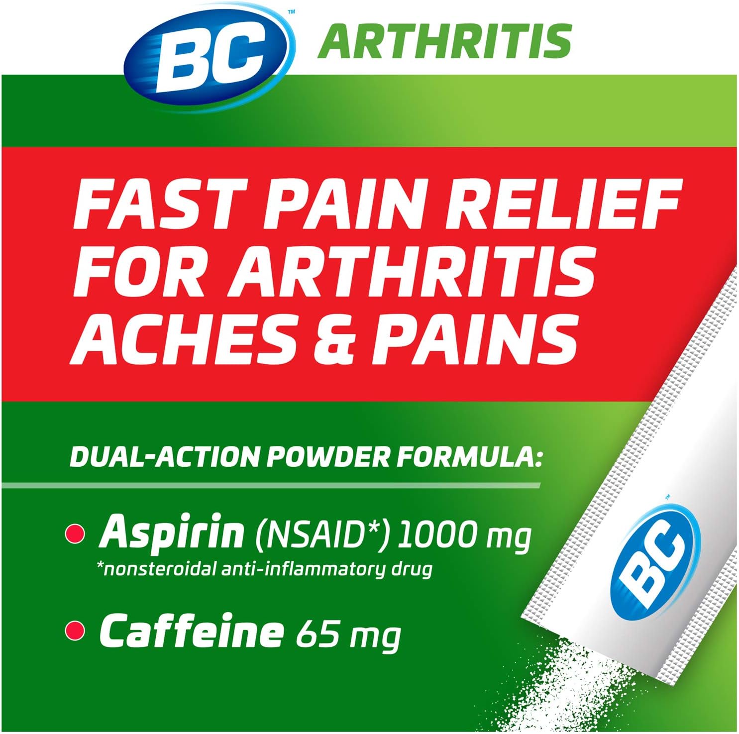 BC Powder Fast Pain Relief Arthritis Aspirin (NSAID) & Caffeine 50 Count : Everything Else