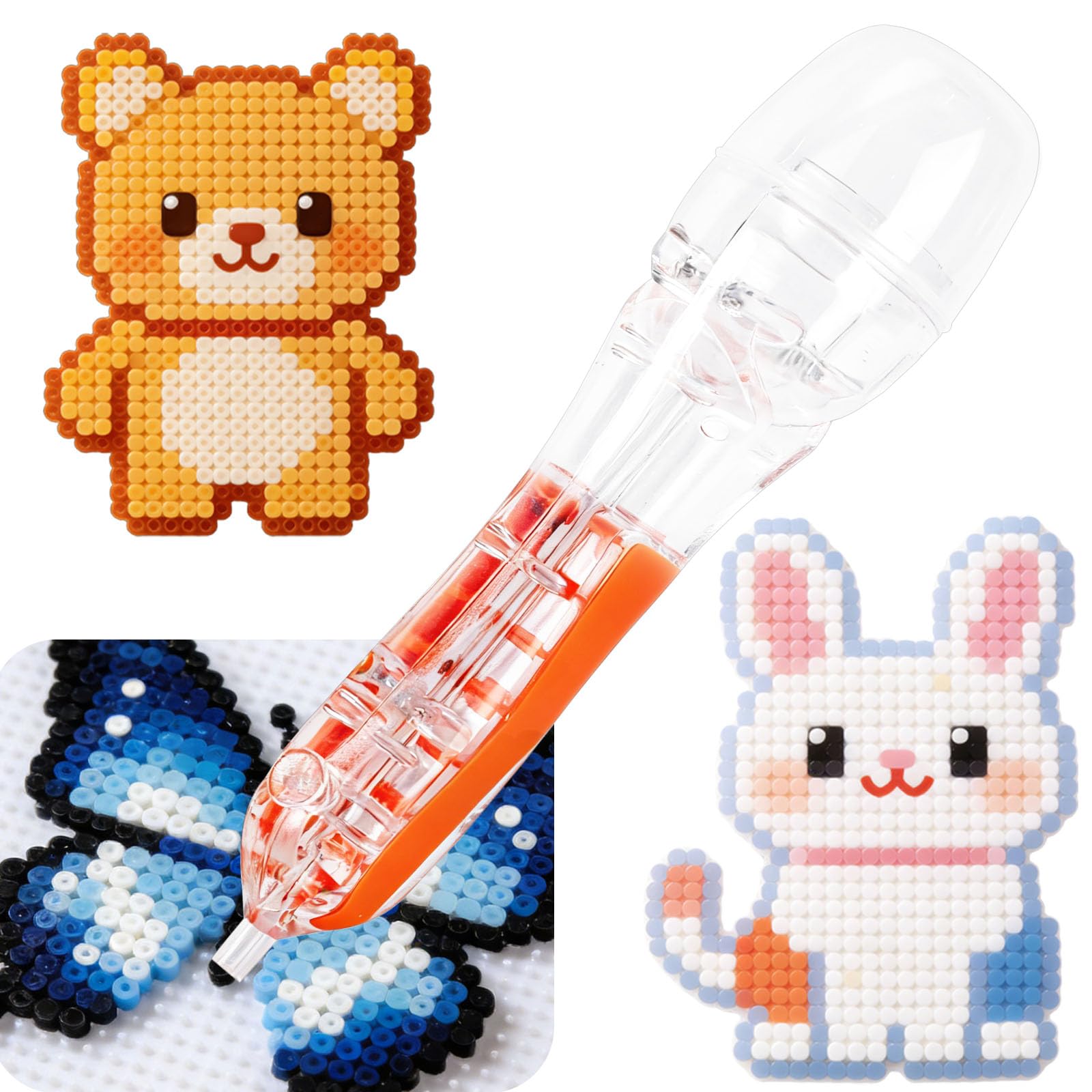 Fuse Beads Pen for 2.6mm Beads, Plastic Transparent Body High Capacity Chamber Fuse Bead Dispenser for DIY Crafts Family Fun & Creative Projects (Orange)
