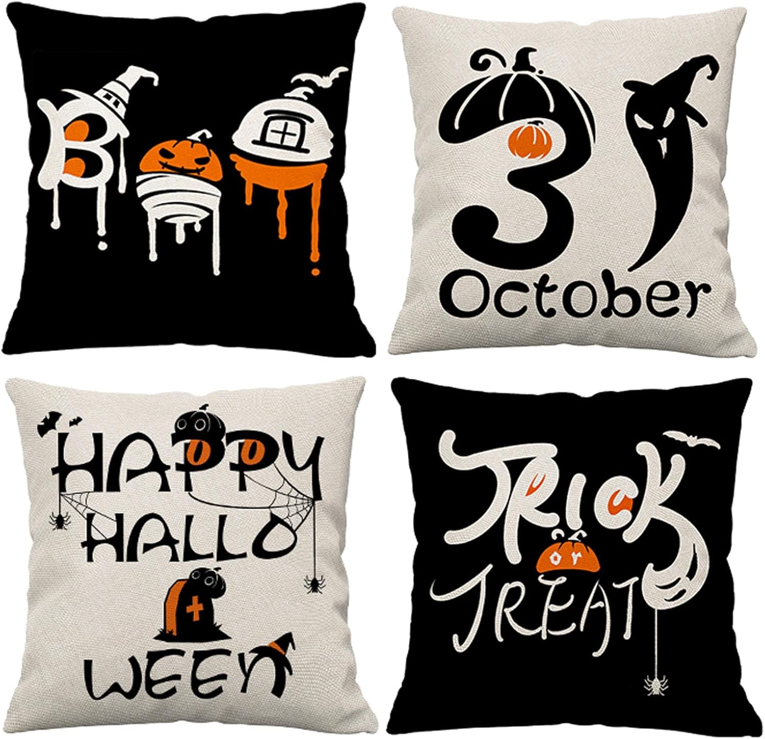 Halloween Pillow Covers 20x20 Set of 4 Trick or Treat Throw Pillows Cover Spider 