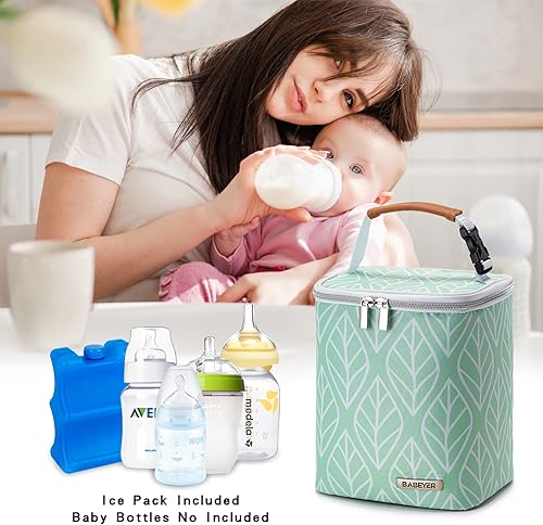Miniatura 6 de Bolsa enfriadora de leche materna con bolsa de hielo para 4 biberones de hasta 9 onzas, bolsa para biberones para madres lactantes, color verde