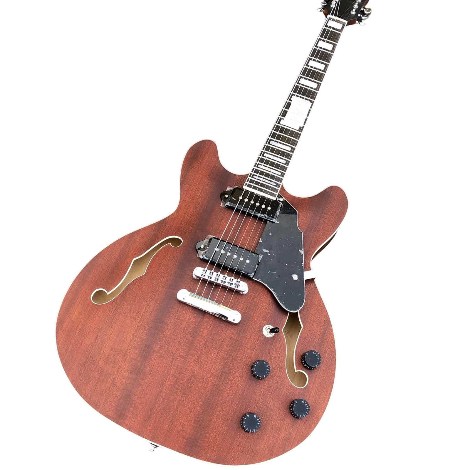 Gitara Elektryczna 6 Strunowa Matowa Brązowa Klonowa Gitara Elektryczna Semi Hollow Archtop Humbucker Pickup 22 Progi