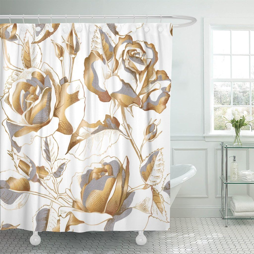 Amazoncom Emvency Shower Curtain Black Floral With Gold Rose Flowers Leaves And Buds On White Golden Leaf Waterproof Polyester Fabric 72 X 72 Inches Set With Hooks Home Kitchen Amazoncom Emvency Shower Curtain Black Floral With Gold Rose Flowers Leaves And Buds On White Golden Leaf Waterproof Polyester Fabric 72 X 72 Inches Set With Hooks Home Kitchen