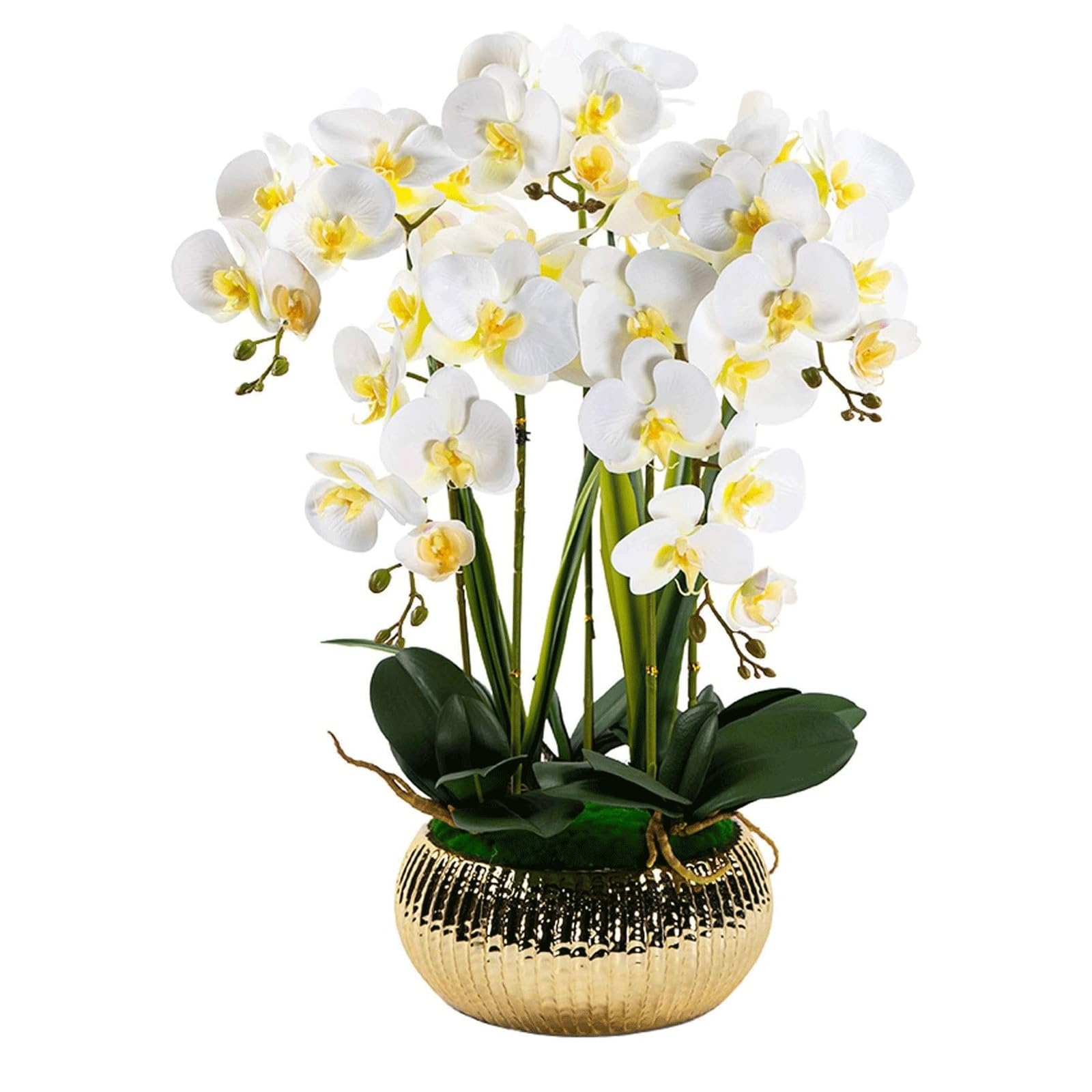 MYUYEE Artificial Orchid Flowers With Ceramic Vase, Faux Silk Phalaenopsis Flower Arrangement Wedding Party Dining Table Decor(Wei?)