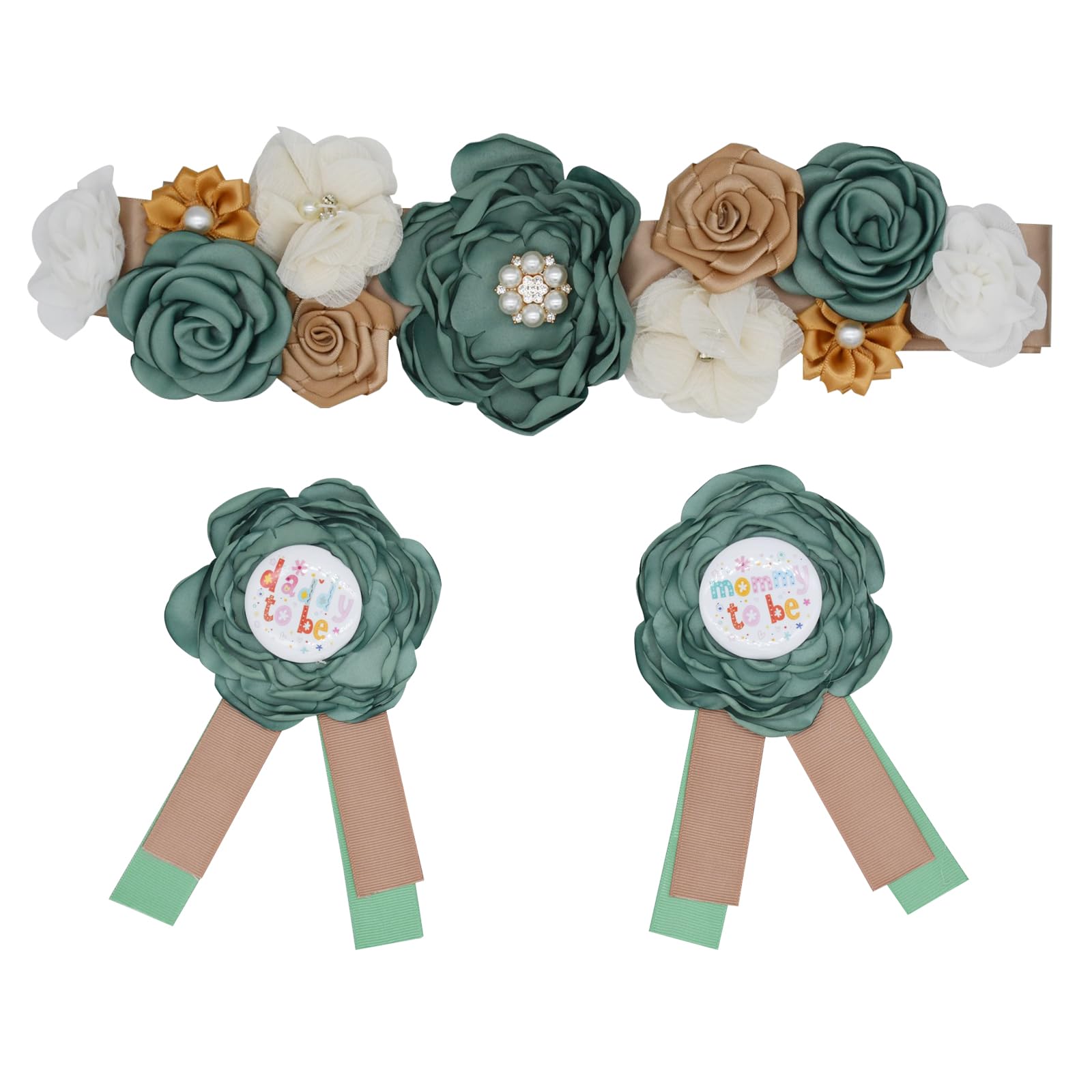 SWEETYQ Maternity Sash and Corsage Set Mom to Be Daddy to Be Theme Baby Shower Decorations,Pregnancy Photo Props Supplies, gift for New Mommy and