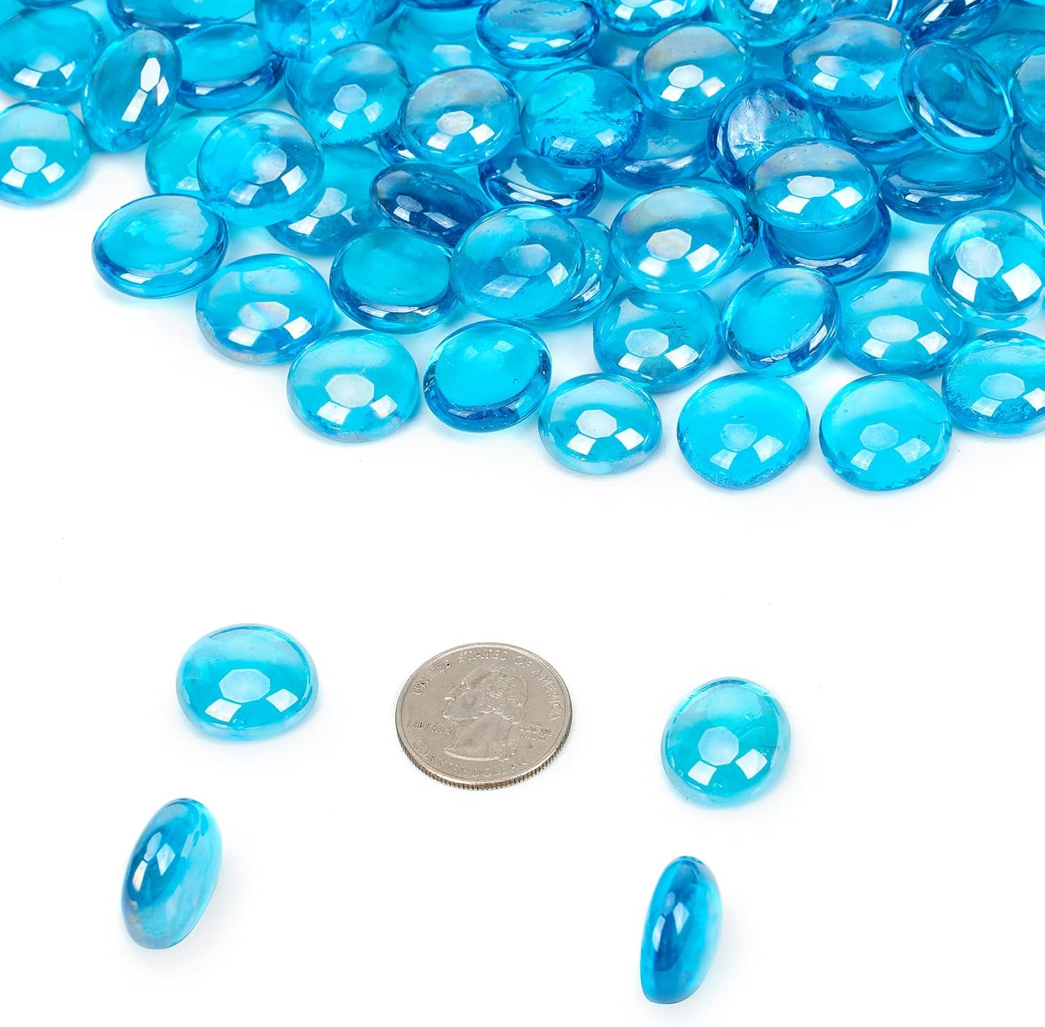Mr. Fireglass 10 Pound Fire Glass Beads, 1/2" Reflective Round Fire Glass Drops for Fireplace Fire Pit & Lanscaping, High Luster Caribbean Blue - Image 3
