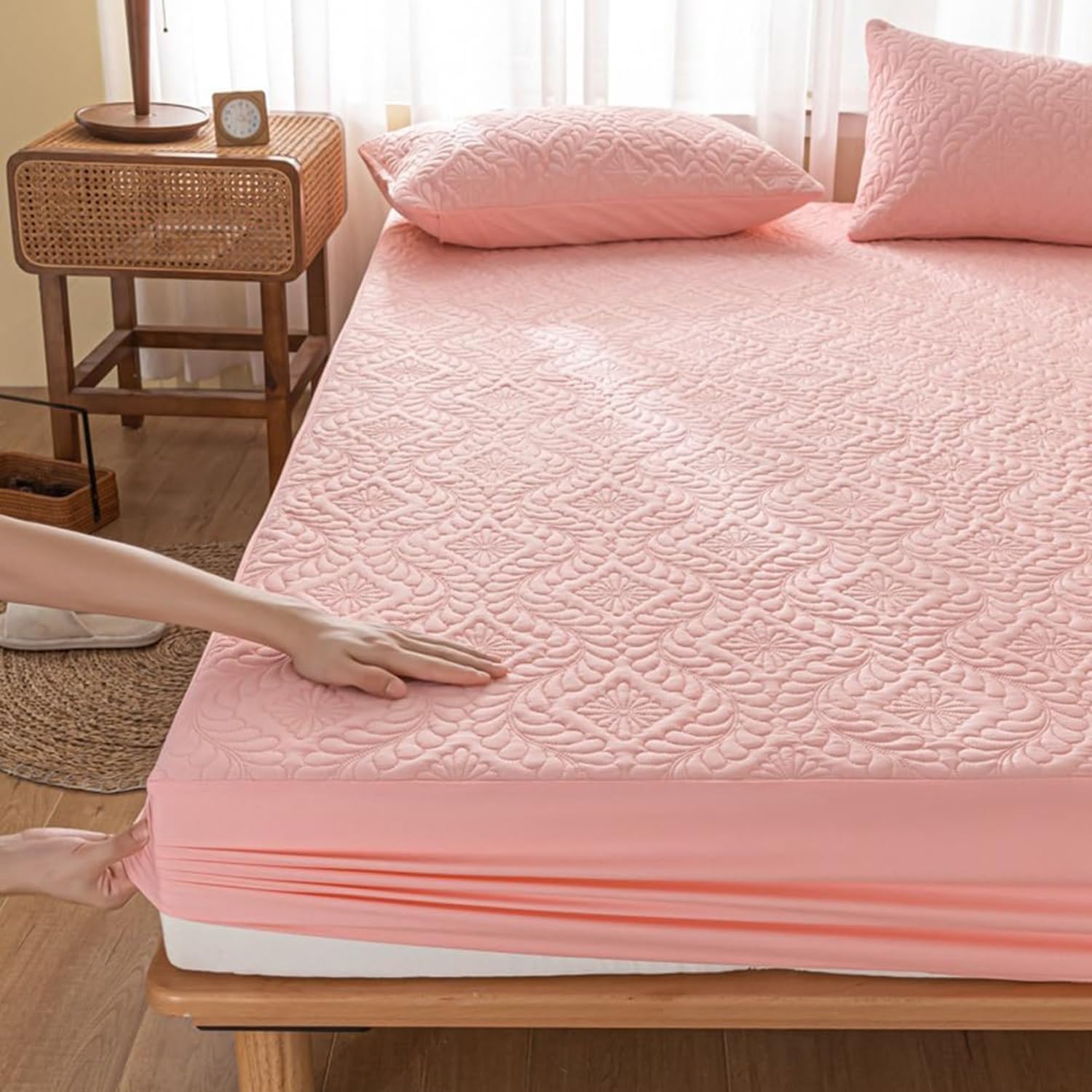 Coprimaterasso Morbido, Impermeabile, per Letto Matrimoniale, con Angoli Profondi da 30 cm, Traspirante e Silenzioso (Kaki, 198 * 203 cm)