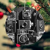 Vista 8 de Retro Cool Camera Collection Christmas Ornament Funny Round Hanging Ornament Pendant Personalized Xmas Round Ceramic Pendant Christmas Ceramic