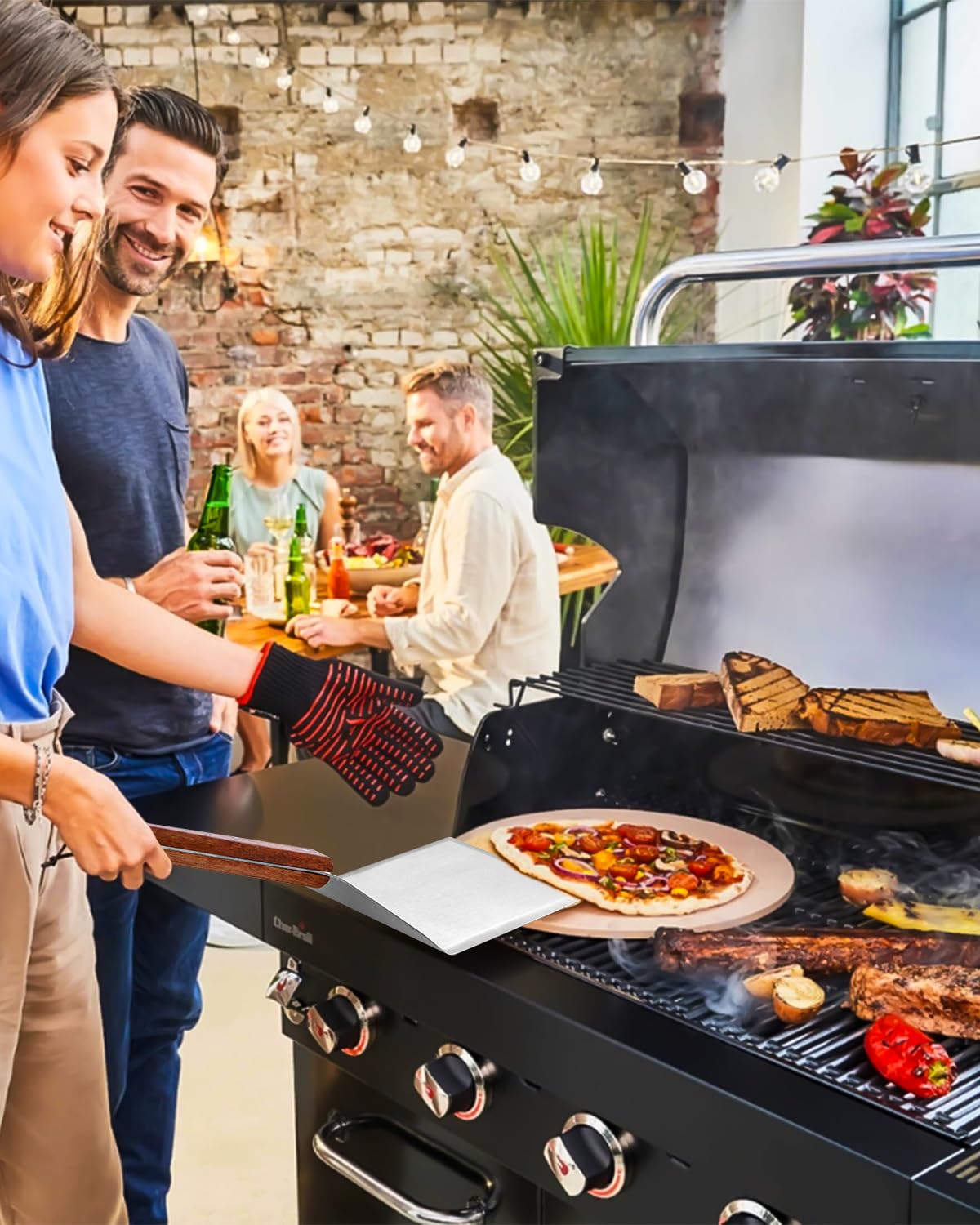 Set de Spatules Barbecue Acier Inoxydable avec Retourneur Grillades et Écraseur Burgers