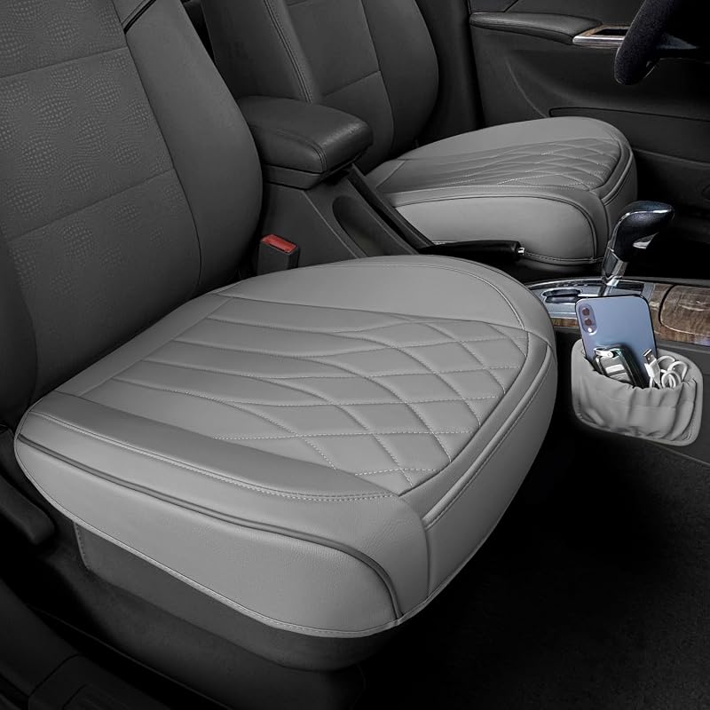 Capas para Banco Dianteiro de Carro em Couro Sintético Cinza BEITK com Bolso e Base Antiderrapante Kit com 2 Peças