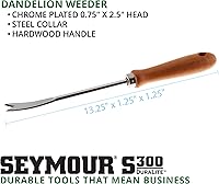 Vista 2 de Seymour Desbrozadora de diente de león, cabeza cromada de 0.75 x 2.5 pulgadas, mango de madera dura con collar de acero Serie Seymour S300 DuraLite