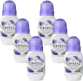 Crystal Mineral Deodorant Roll-On Lavender & White Tea 2.25 oz Pack of 6 - Natural 24-Hour Odor Protection