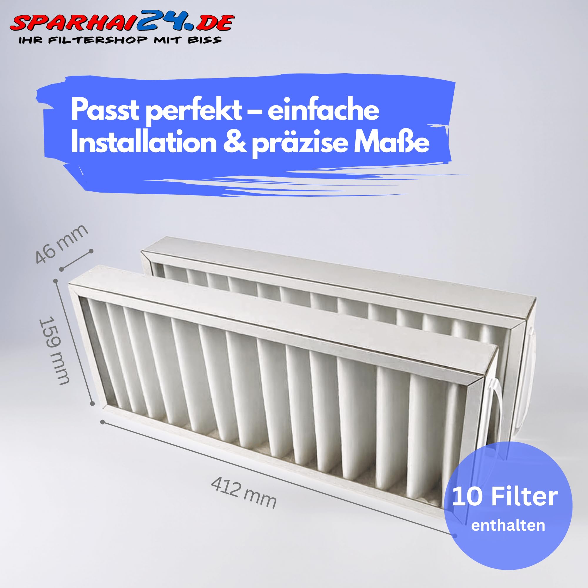 Sparhai24 | Filter passend für Pluggit Avent P310 | Erstausrüster-Qualität | APFG4-310 | 412x159x46mm | 10x G4