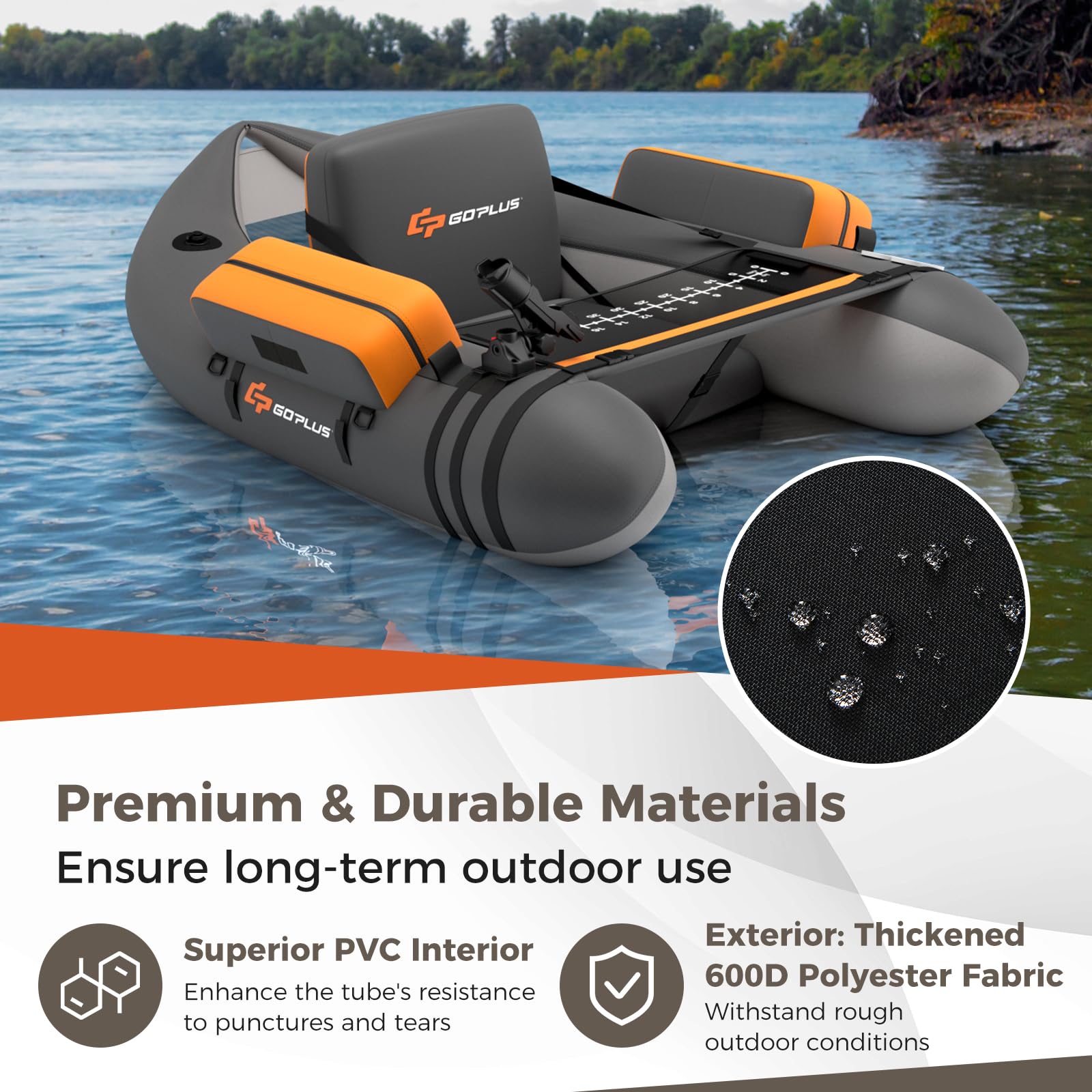 FANTASK Barca gonfiabile gonfiabile, barca da pesca con pompa, pagaia, cinghie, Bellyboat per adulti, portata 150 kg, 135 x 109 x 54 cm