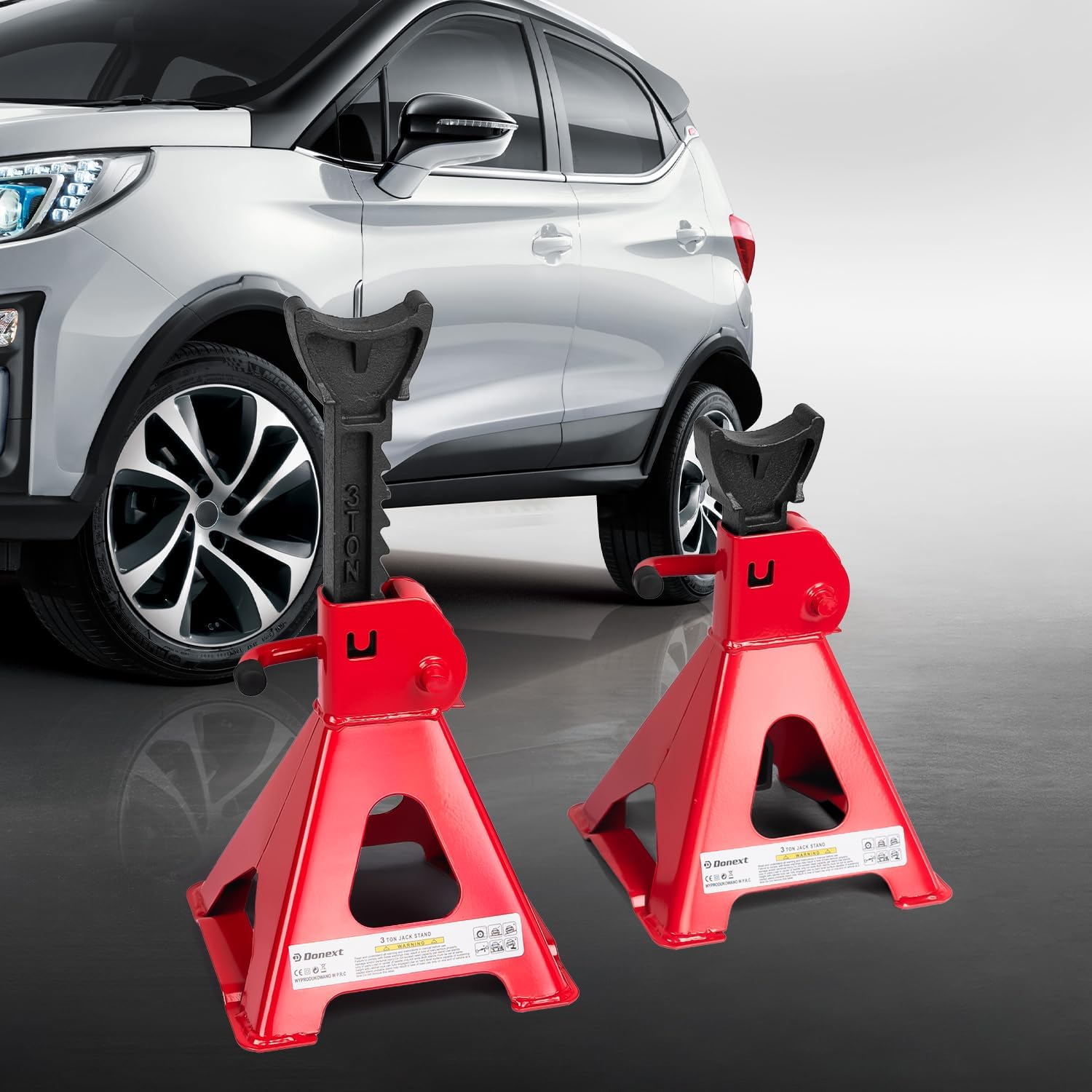 Donext Jack Stands 3 Ton (6,500 lb) Capacity Steel, 1 Pair Red Lifting Stand Adjustable Jack Stands
