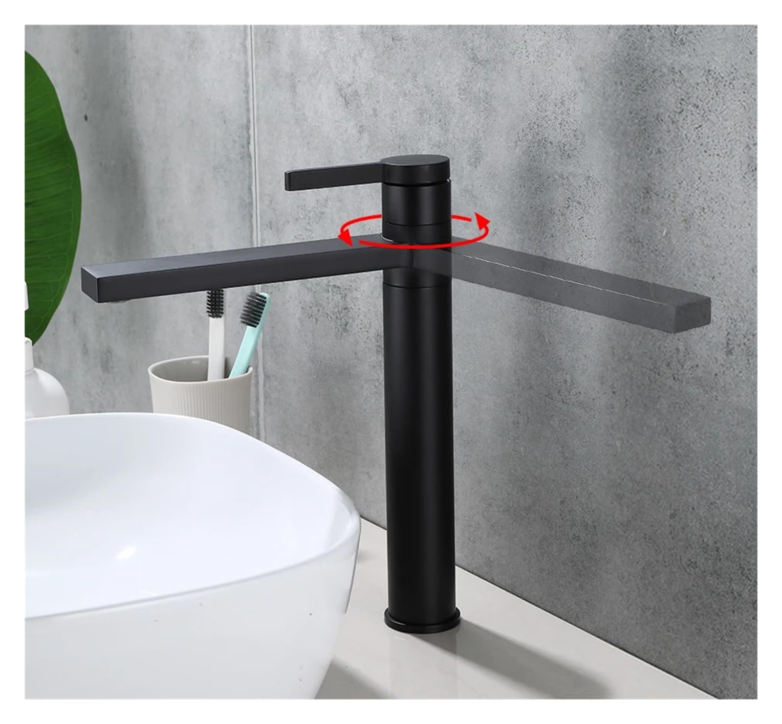 Baterie łazienkowe Bateria umywalkowa Wysoka bateria zlewozmywakowa Kran z ciepłą i zimną wodą 360° Mosiądz Czarny(Chrome Faucet)