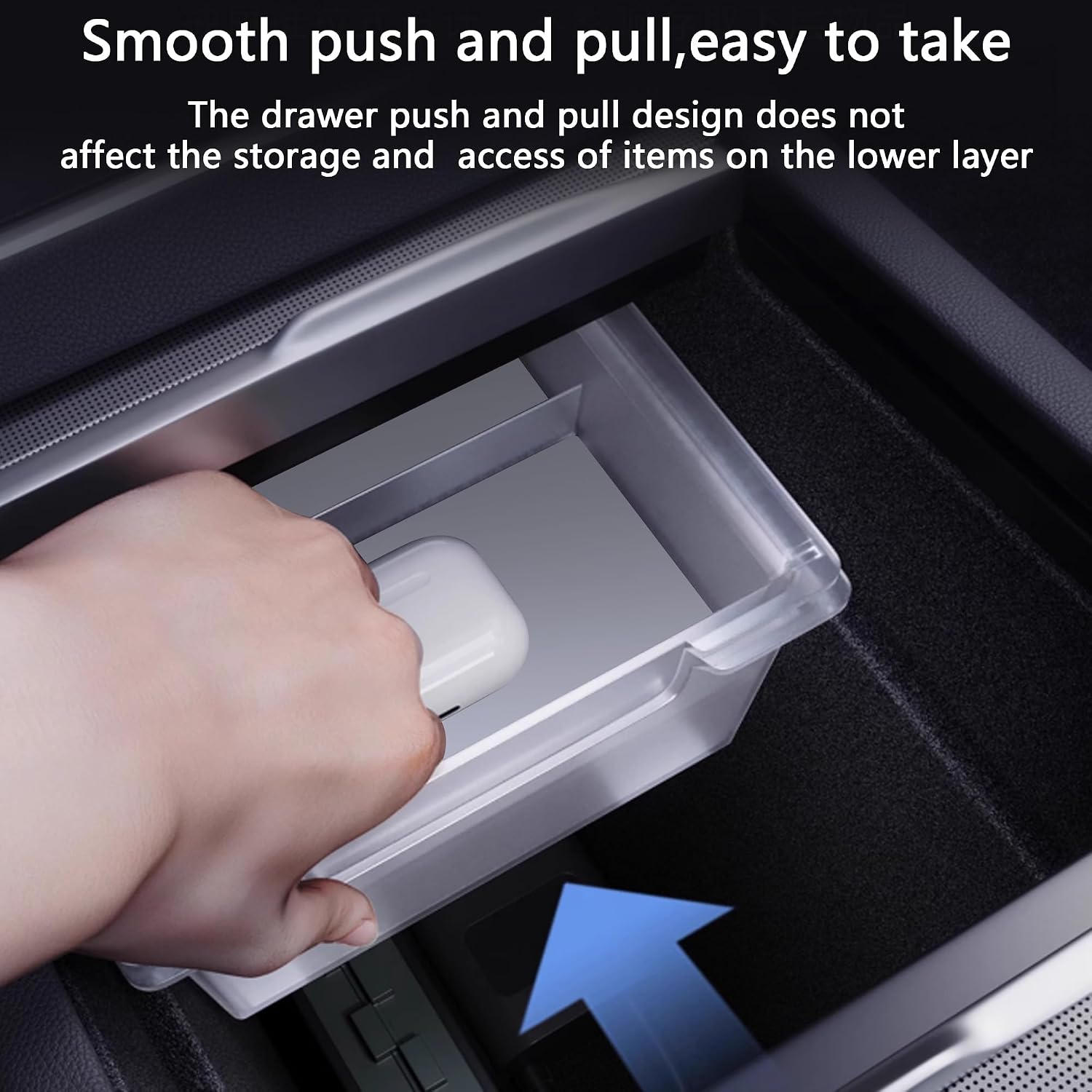 2PC Center Console Organizer Tray for Tesla Model Y Juniper 2025 2026 Flocked Armrest Drawer Storage Box Interior Accessories image 4