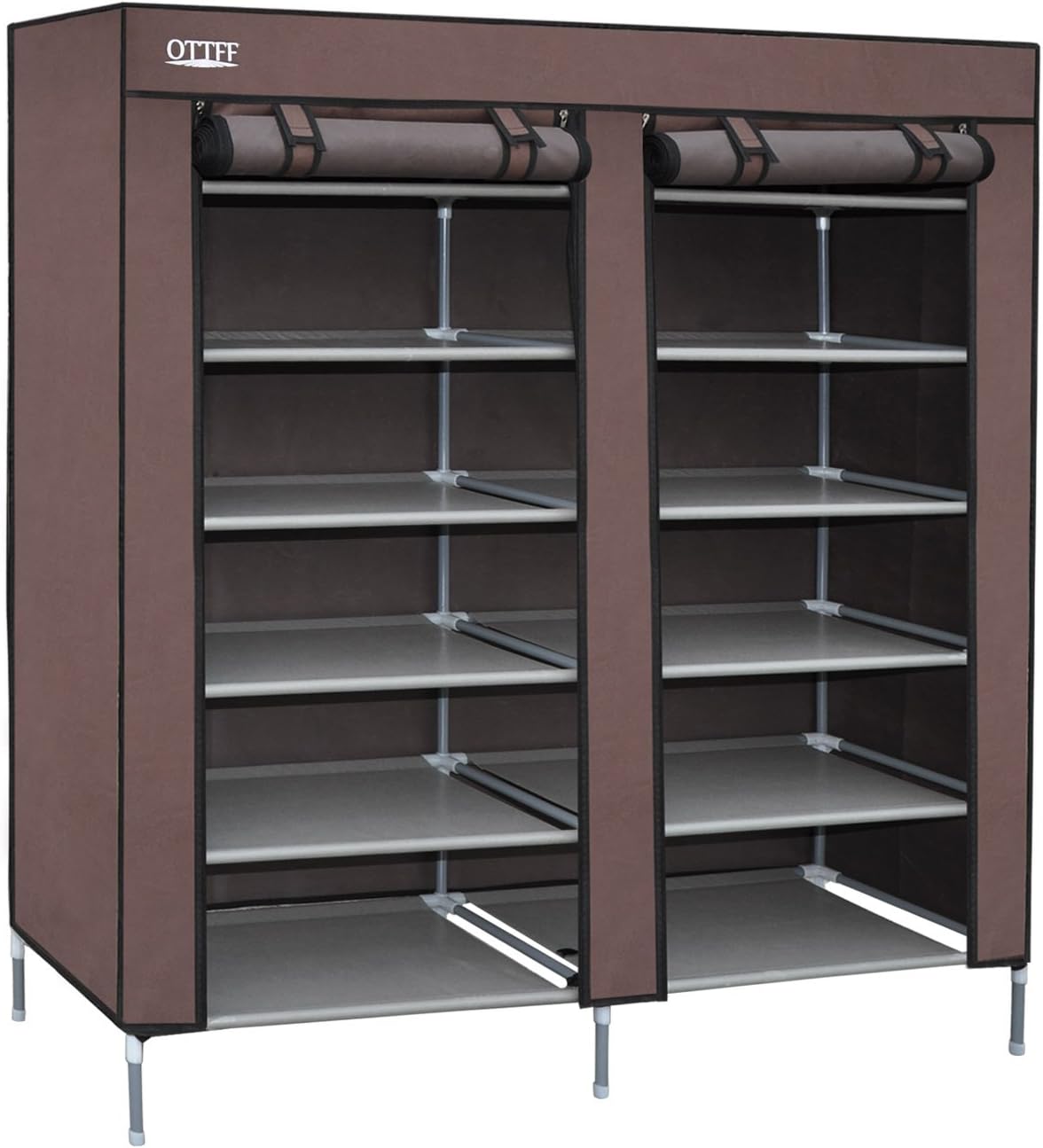 OTTFF 2 Door Dustproof Portable Clothes Shoe Rack Organizer With Cover, 6 Tier Shoe Tower Rack Cabinet Organizer
