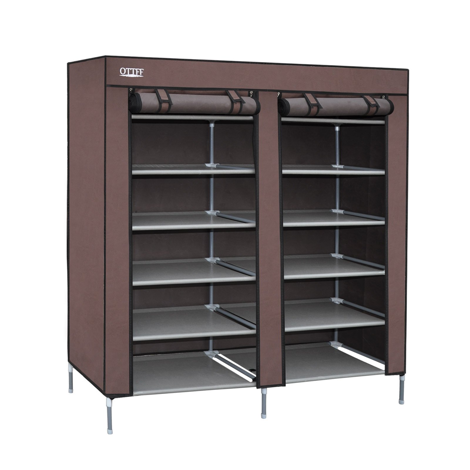 OTTFF 2 Door Dustproof Portable Clothes Shoe Rack Organizer With Cover, 6 Tier Shoe Tower Rack Cabinet Organizer