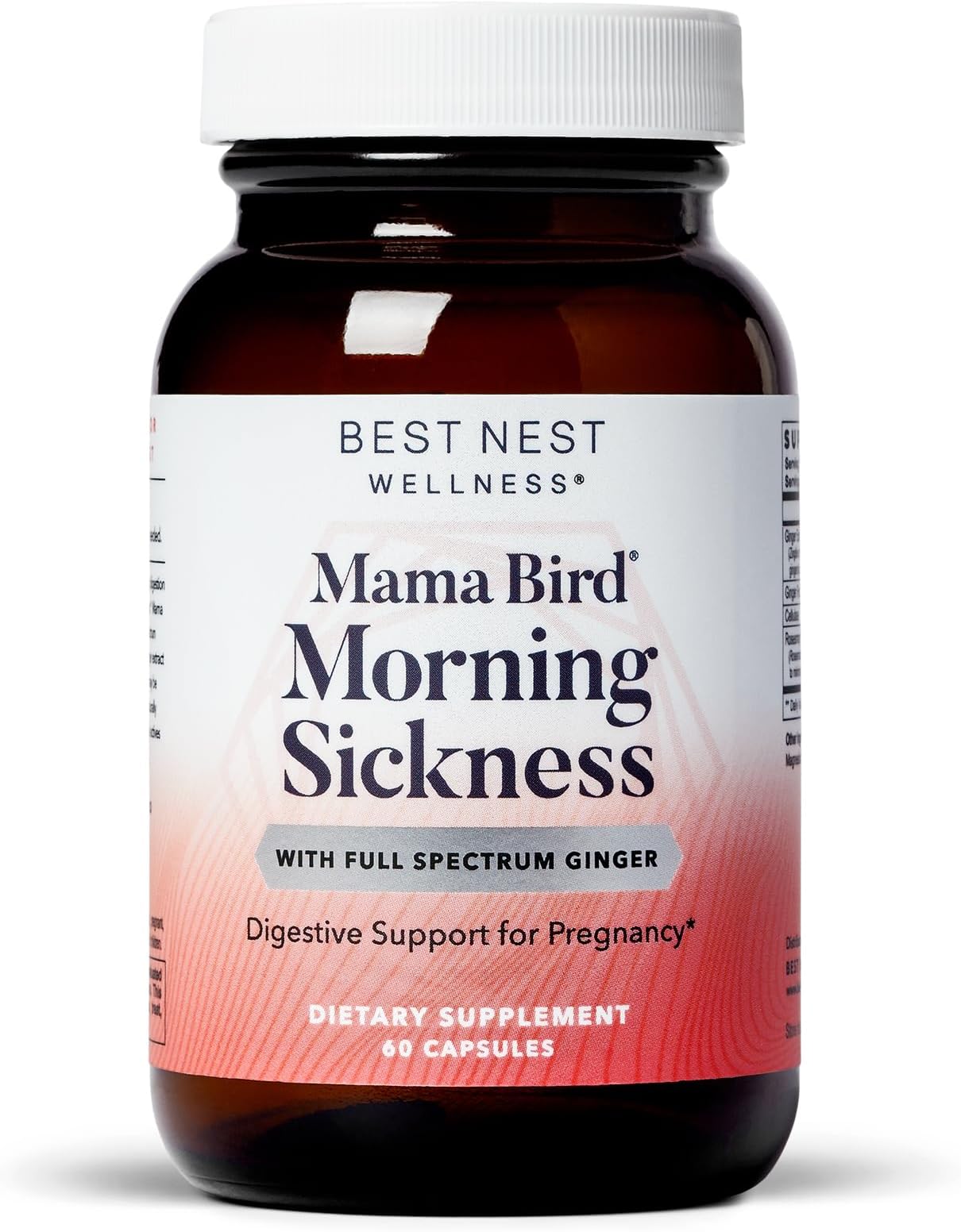 Best Nest Wellness Mama Bird Morning Sickness Relief - Gentle Supplement Formula Aids Against Morning Sickness - Supplement with Ginger Extract & Root Powder - 60 Capsules