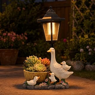 JBT Solar Duck Planter Light Outdoor Garden Decor with LED Lantern, Cute Duck Family Flower Pot Statue, Waterproof Yard Patio Lawn Ornament for Home Garden Decoration