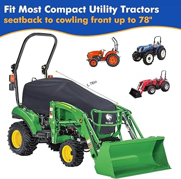 Tractor Cover Waterproof Heavy Duty 1200D Compact Utility Tractor Cowling Cover Compatible with Kubota, John Deere, Mahindra, Bobcat(Black)
