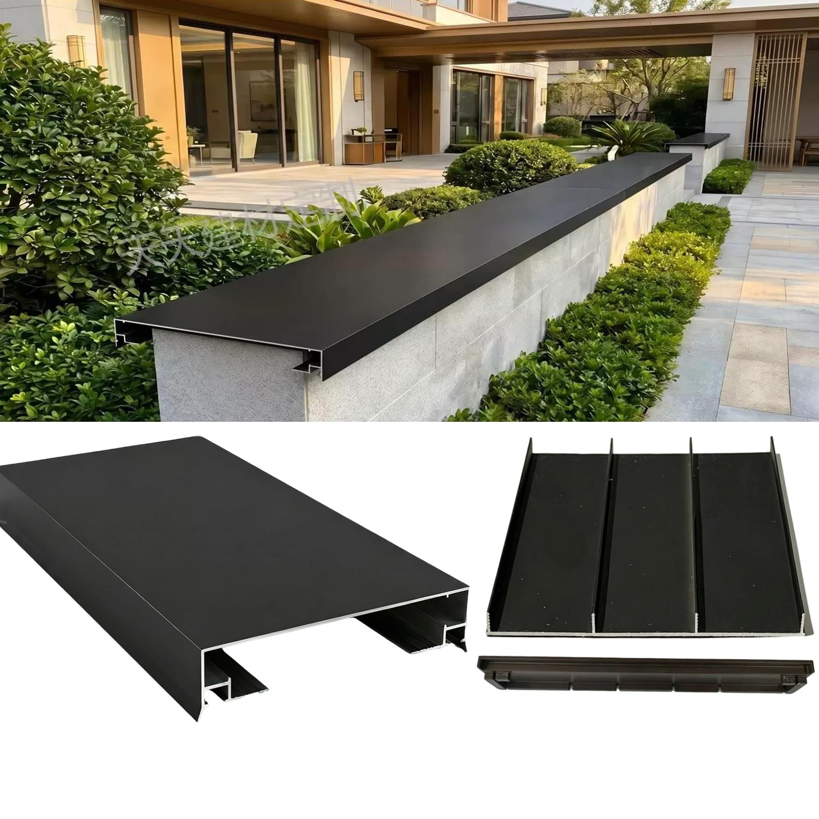 Garden Wall Coping Fence Cover Plate Set, Masonry Walls Top Protector Cap for Kitchen Islands, Balcony Metal Covering Board with Light Channels(Fit 249-305mm W,145cm/57.1in L)