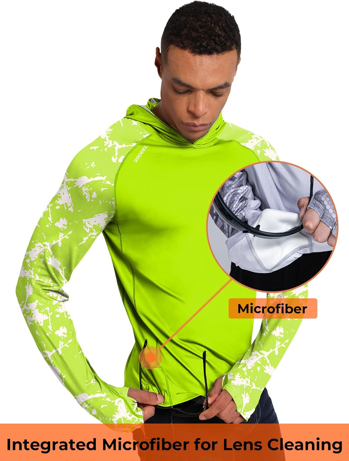 Rodeel Men's UPF 50+ Performance Fishing Hoodie, Long Sleeve Sun Protection Athletic Quick-Dry Breathable T-Shirt