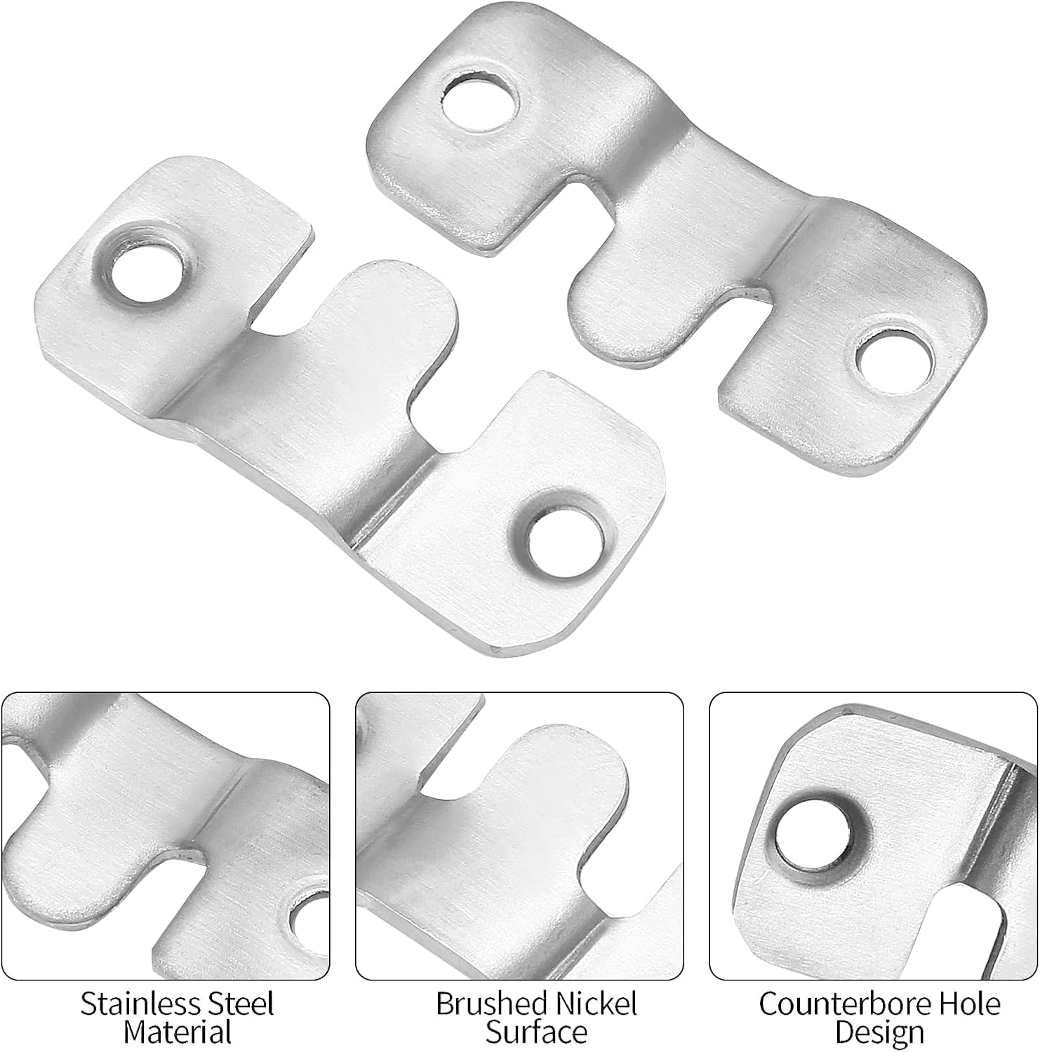 Bonsicoky 10 Pcs Flush Mount Bracket with Screws, Heavy Duty Picture Hangers, Stainless Steel Z Clip Bracket Picture Wall Mount Hardware for Wall Hanging Large Pictures, Art Paintings, Silver, Small