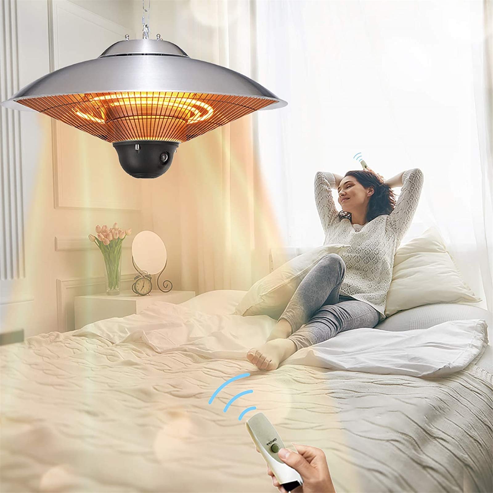 Riscaldatore elettrico per patio, Riscaldatori sospesi a infrarossi per esterni con telecomando, Riscaldatori a soffitto, Riscaldatore da balcone 1010W / 1200W / 2210W