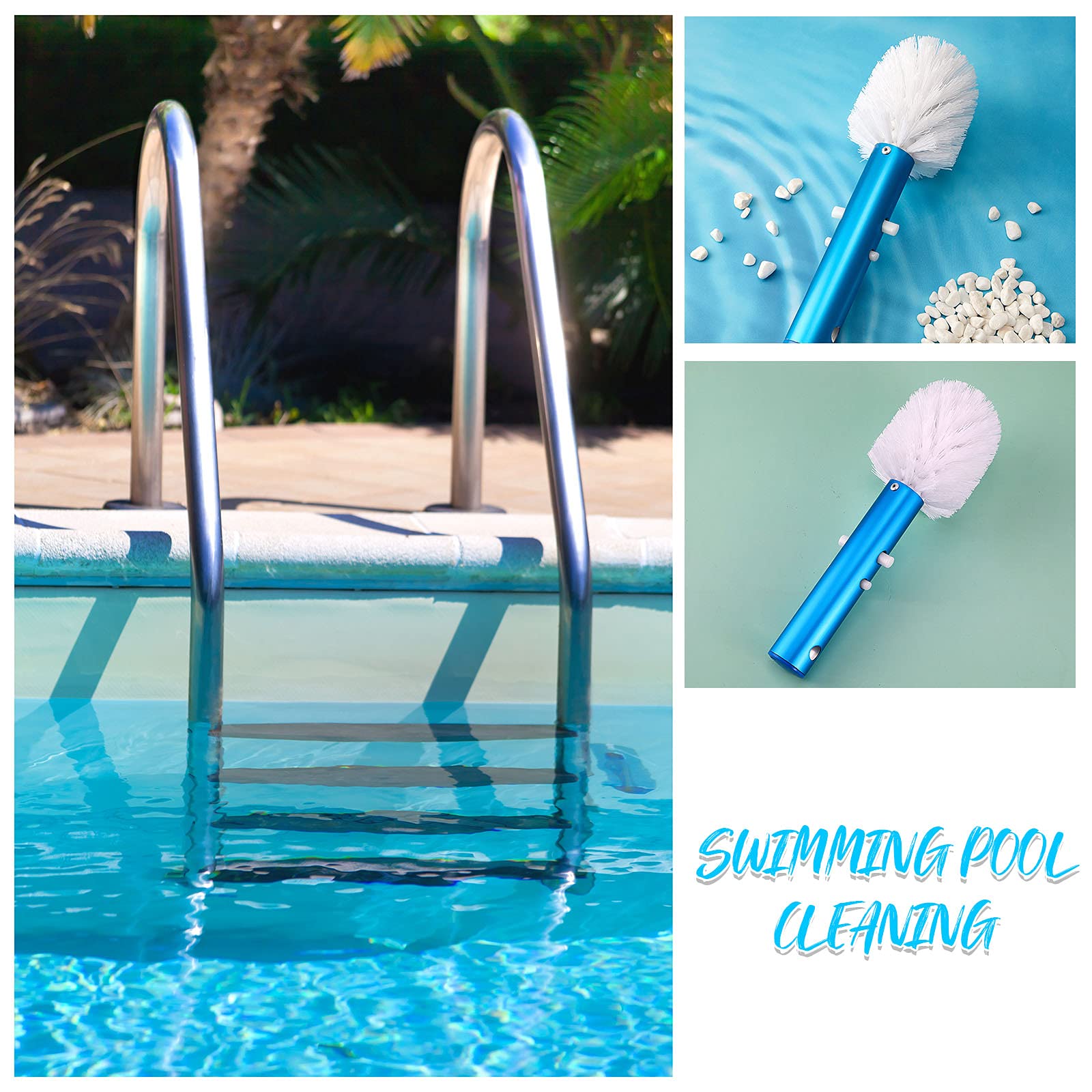 Brosse Pour Coins Et Marches De Piscine - Poignée Rotative 180° - Compatible Poteaux Jusqu'à 35,6 Cm