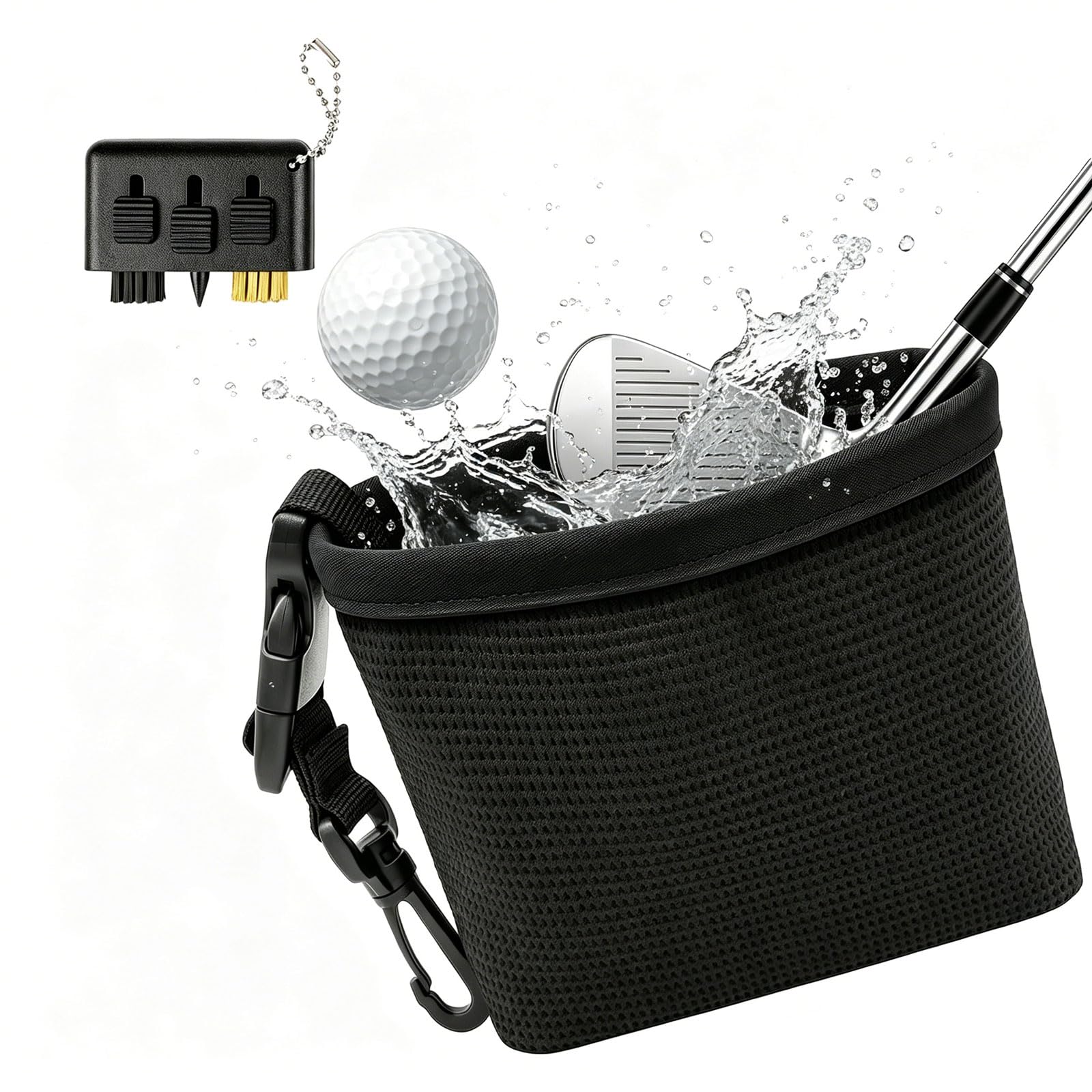 Anruiqiao Golf Club & Ball Cleaning Bag – Waterproof Portable Golf Club Scrub Bag, Clean Groove Technology Liner, Machine Washable, with Detachable Clip & Brush, Golf Accessories for Men and Women