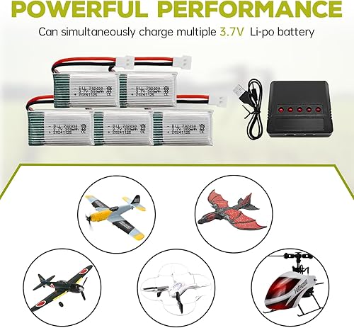 Miniatura 5 de Fytoo Batería de litio de 5 unidades de 3.7 V 300 mAh 25C con cargador 5 en 1 para Syma X11 X11C WLToys V911S A120 XK A150 V966 FX801 UDI U830 U816A