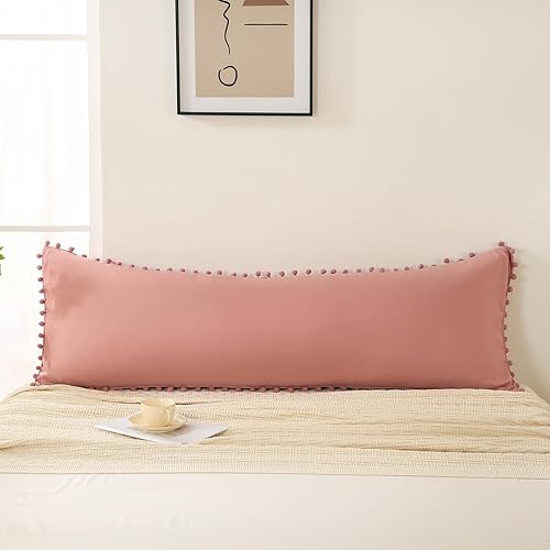 Miniatura 225 de Blue Body Pillow Cover Shabby Chic Long Pillow Case Cover Navy Blue Pom Poms Fringe Body Pillow case with Pocket Closure 20x54 inches(Body,Navy Blue)