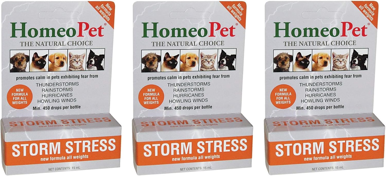 HomeoPet Storm Stress, 3 450-Drop Bottles, Natural Pet Anxiety Relief for All Weights