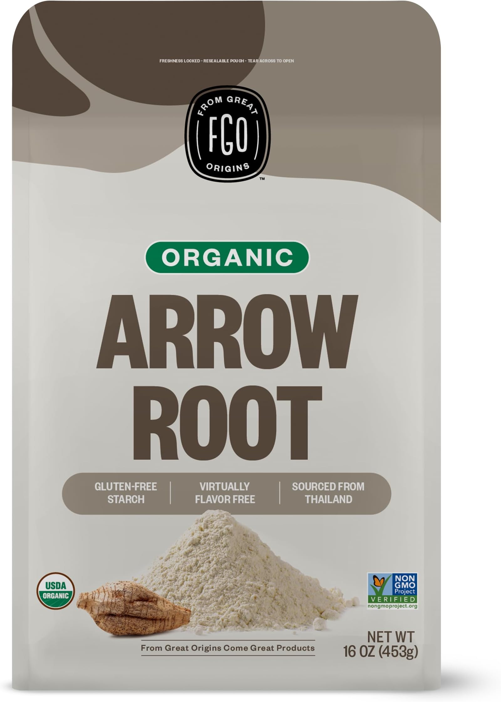 FGO Organic Arrowroot Powder (Flour), From Thailand, 16 Ounce, Packaging May Vary (Pack of 1)