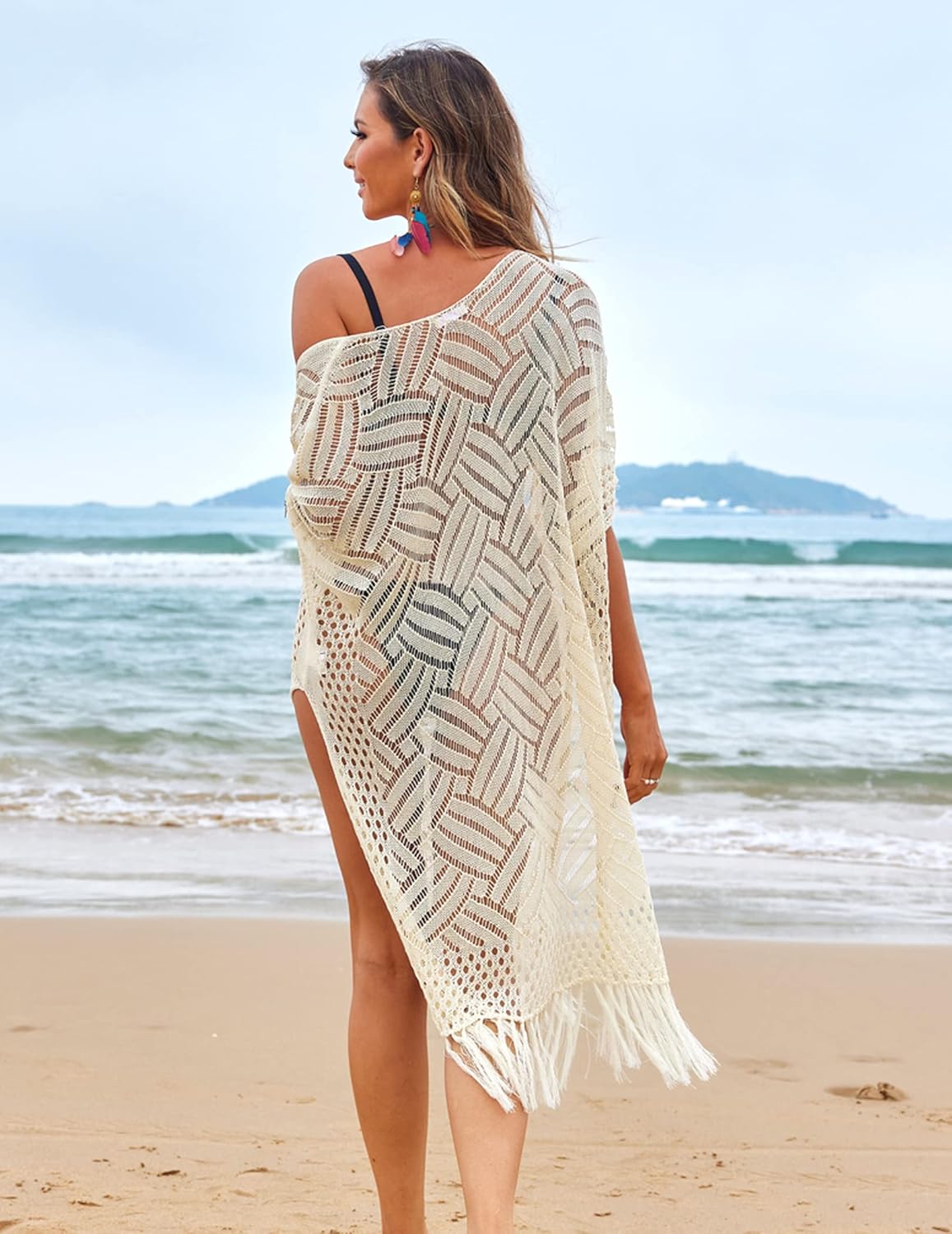 HOTOUCH Womens Knit Cardigan Open Front Outwear Hollow Out Crochet Tassel Lightweight Kimonos Sweater S-XXL - Image 5