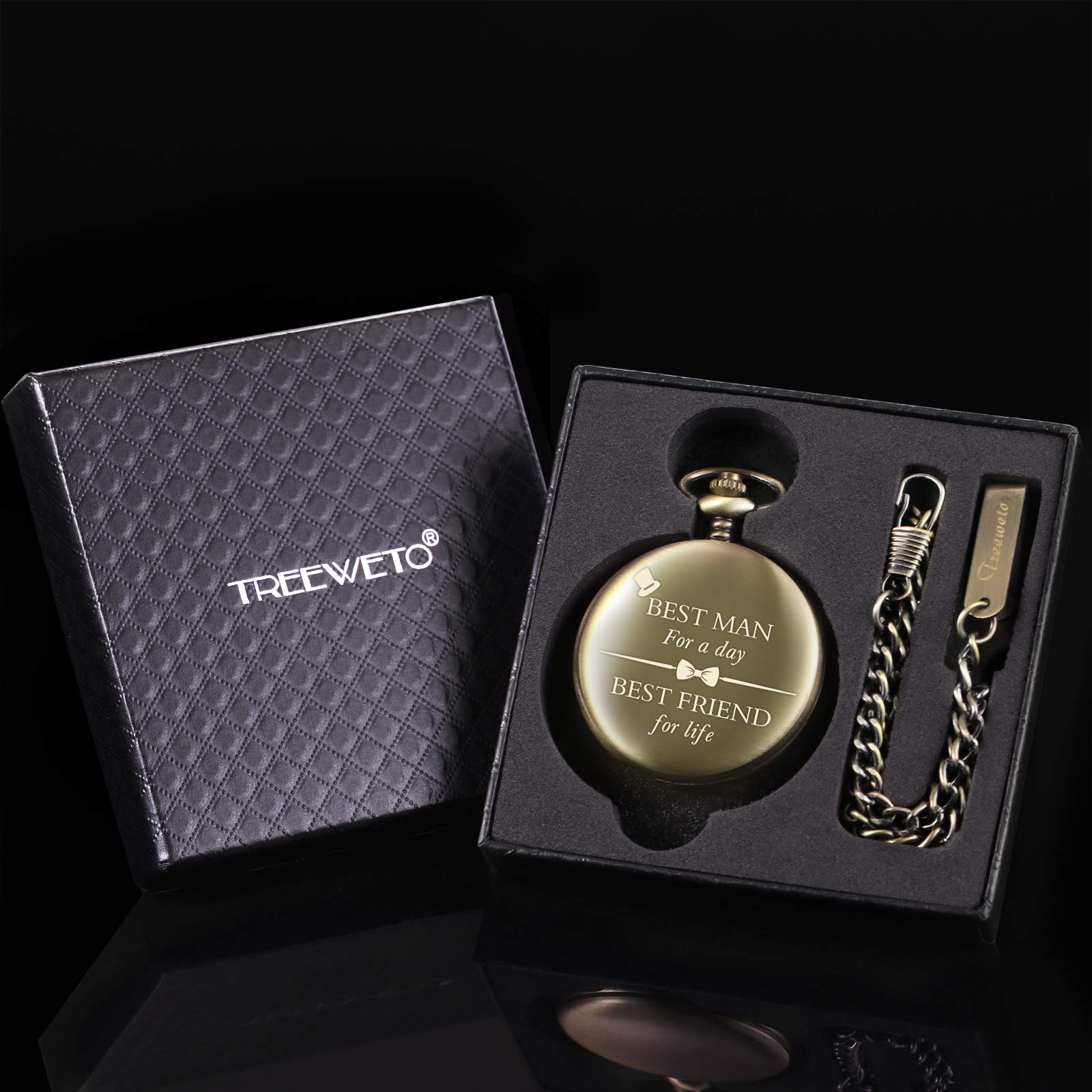 TREEWETO Orologio da Tasca Personalizzato con Incisione Best Man al Quarzo - Fobwatch, Regalo di Nozze per Testimoni di Sposo, Bronzo